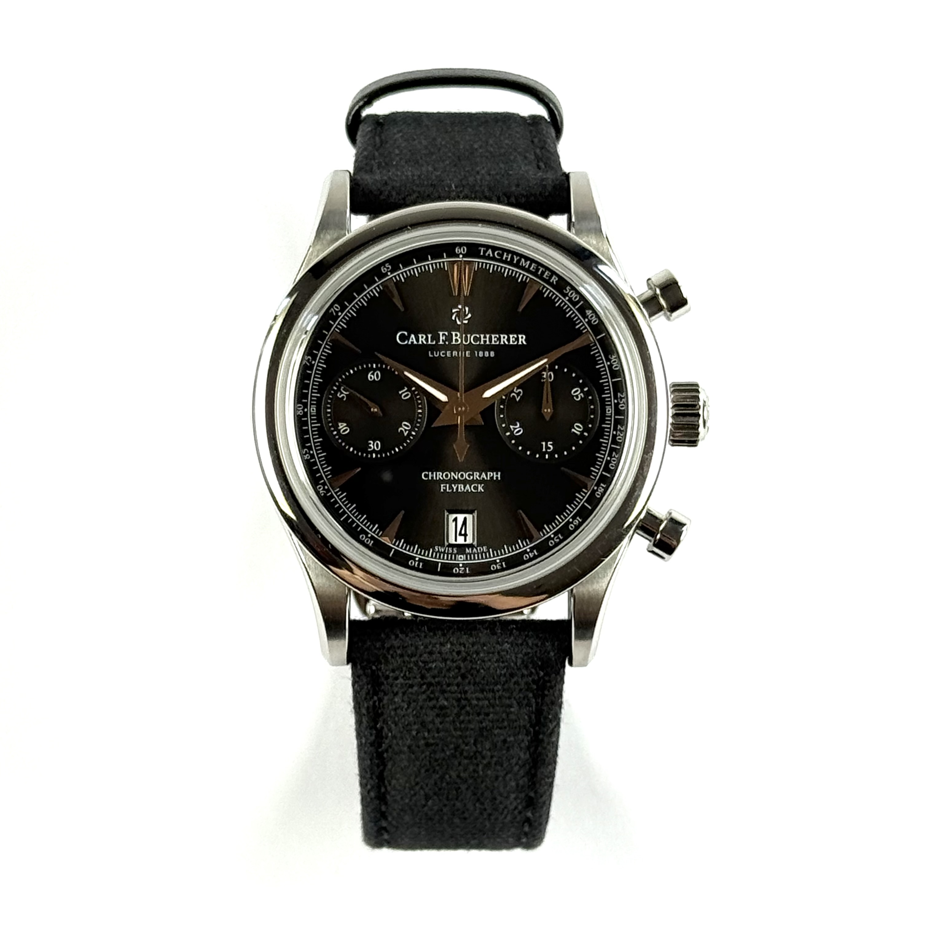 Met/1 Herrenarmbanduhr Bucherer Chrono Flyback 10927.08/10.0401 Etui Rechn. 98,160 gr
