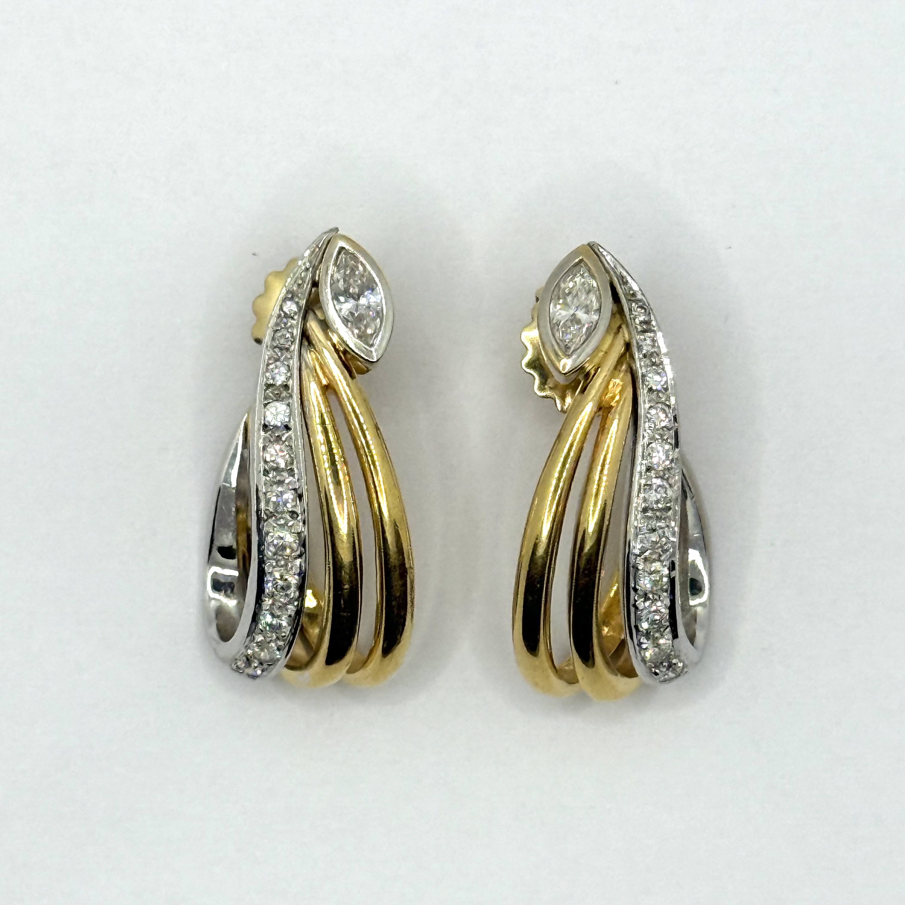 750/ 1 Paar Ohrringe mit Navette Brill ca 0,35ct je Ohrring mit 585 Bresur 16,64